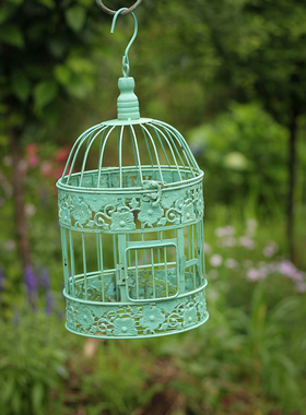 孔雀蓝挂式鸟笼2件套不含花篮