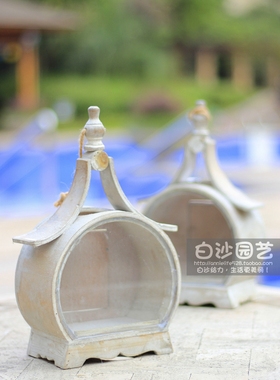 圆形木质玻璃花房庭院怀旧风灯