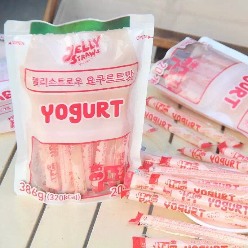 韩国进口JELLYSTRAWS酸奶味乳酸菌果冻条形果冻可吸儿童零食386g