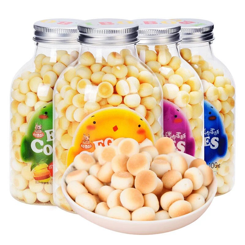 越南进口 河马莉迷你蛋酥牛奶水果味100g/瓶小馒头饼干零食品