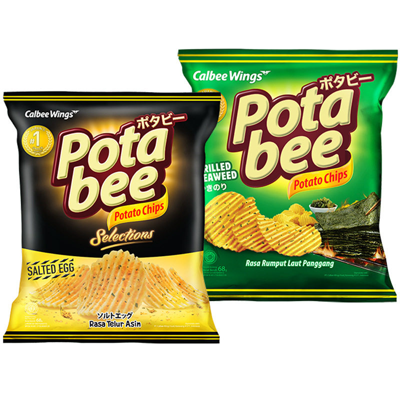 印尼进口 卡乐比Calbee牌波塔比 咸蛋黄海苔味薯片68g/袋