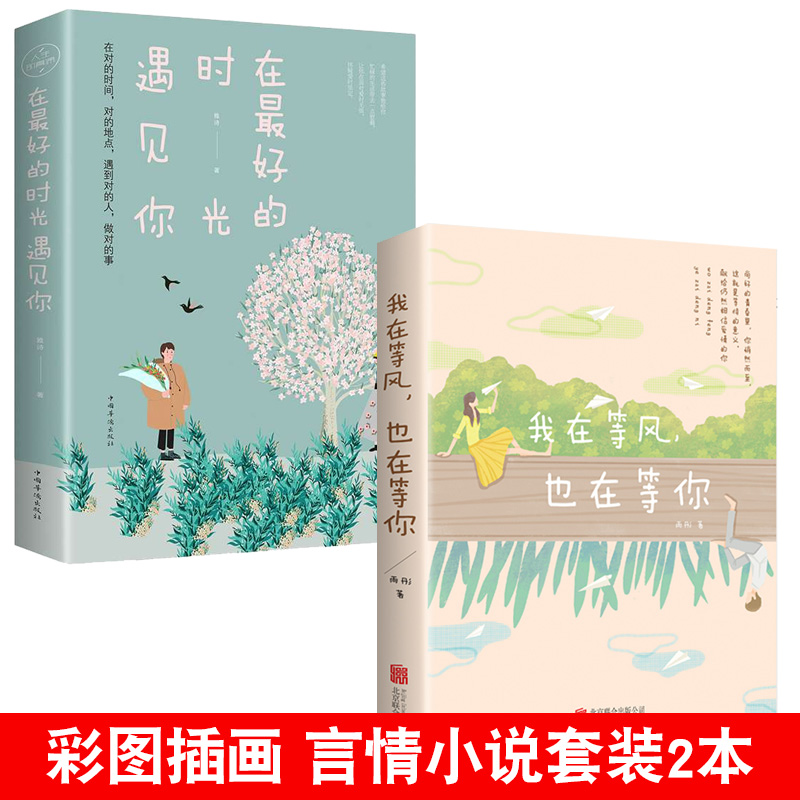 言情小说2本 在最好的时光遇见你+我在等风也在等你 言情小说青春校园小说文学甜宠女生系列 正版书霸道总裁爱情书籍低价清仓包邮