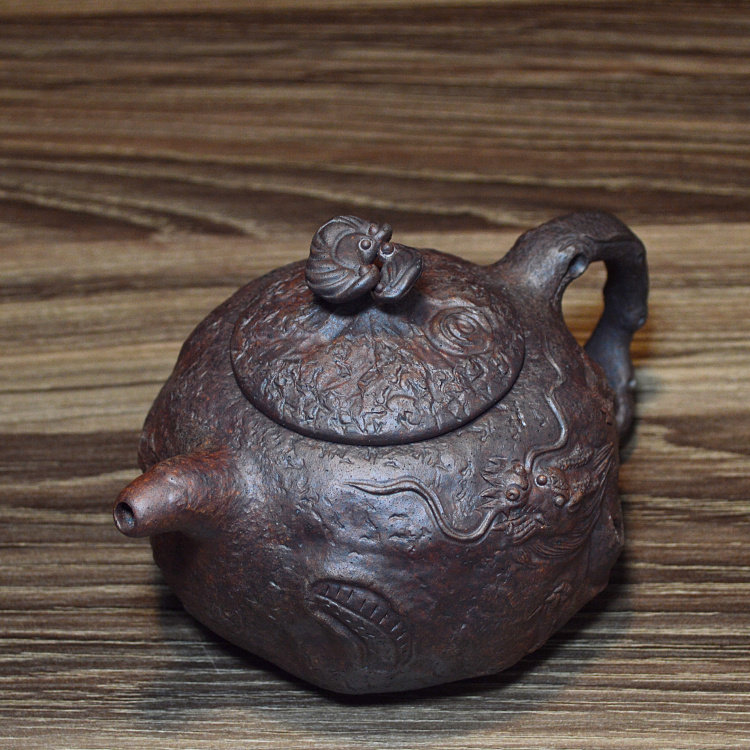 宜兴紫砂壶全纯手工灵芝隐龙供春壶高温窑变大容量家用功夫泡茶壶