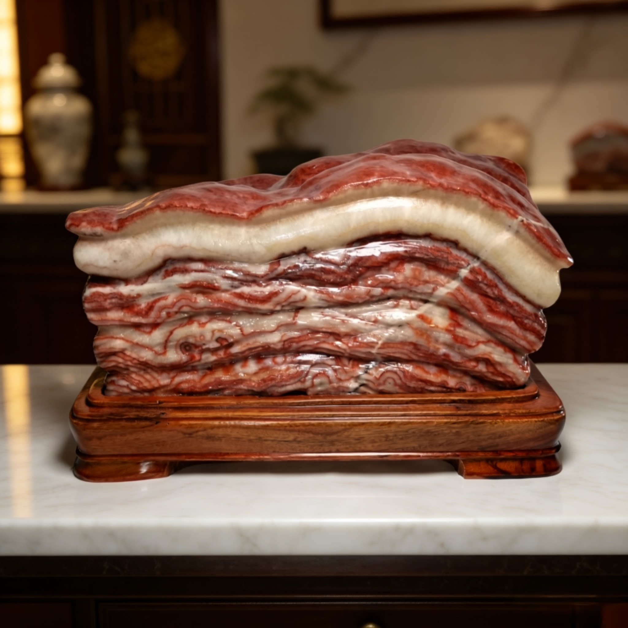 精品猪肉石天然石腊肉柳州红烧肉观赏石摆件客厅装饰品开业礼品