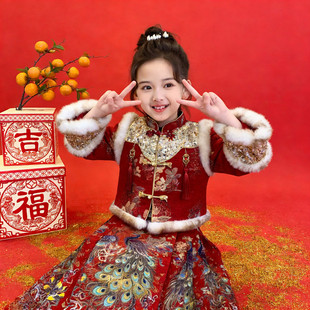 女童汉服冬季2025新款儿童古风唐装高端汉服女童冬季加绒加厚