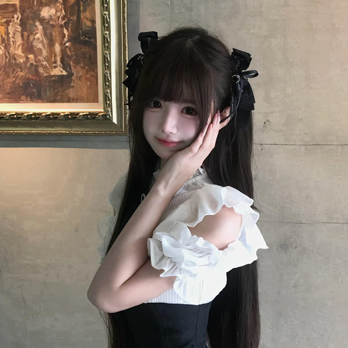 蕾系Lolita爱心黑色蝴蝶结发夹