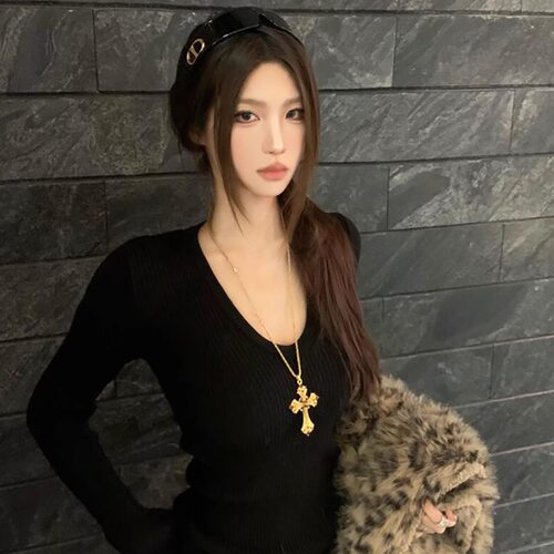 由夏十字架金色辣妹项链