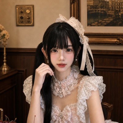 Lolita白色蝴蝶结蕾丝小礼帽发夹