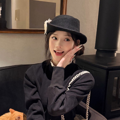 法式赫本风山茶花千金礼帽女秋冬高级感名媛风渔夫帽子氛围感盆帽