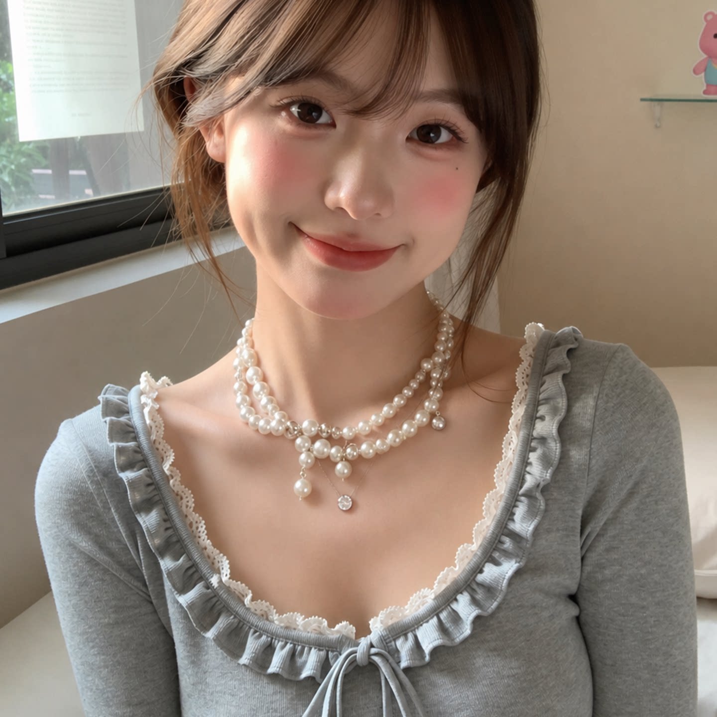 双层珍珠项链女配礼服多层叠戴颈链百搭高级感毛衣链小众锁骨链