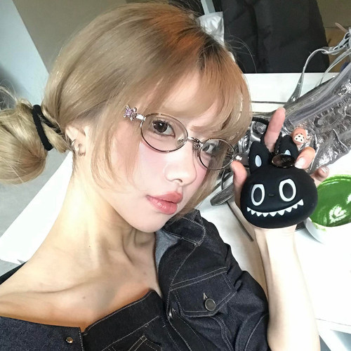 高智感Y2银色框镶钻gm眼镜女高级感金属椭圆蓝光无度数素颜平光镜
