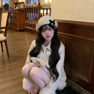 赫本千金风蝴蝶结帽子女秋冬季韩系优雅礼帽显脸小渔夫帽卷边盆帽