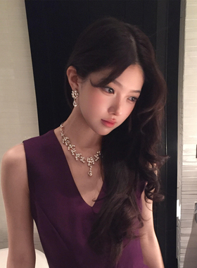 公主水滴锆石项链耳环套装女轻奢小众高级感夸张千金新娘礼服配饰