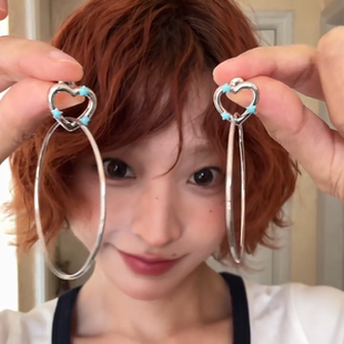蓝色星星爱心大圈圈耳圈小众设计个性夸张耳环高级感独特辣妹耳饰