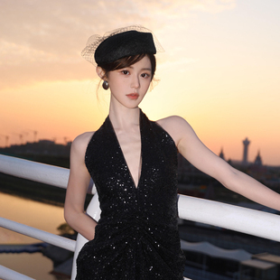 法式 赫本黑色小礼帽女旗袍头饰复古民国网纱帽子女士晚会礼服配饰