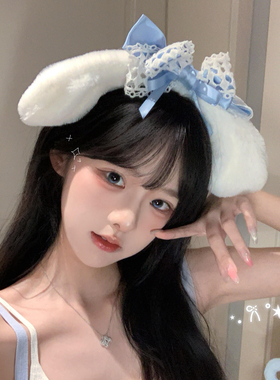 慵懒风蓝色蝴蝶结耳朵发箍女