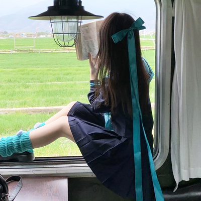 日系jk学院风黛绿色蝴蝶结头饰发夹女2026新款后脑勺飘带丝带发饰