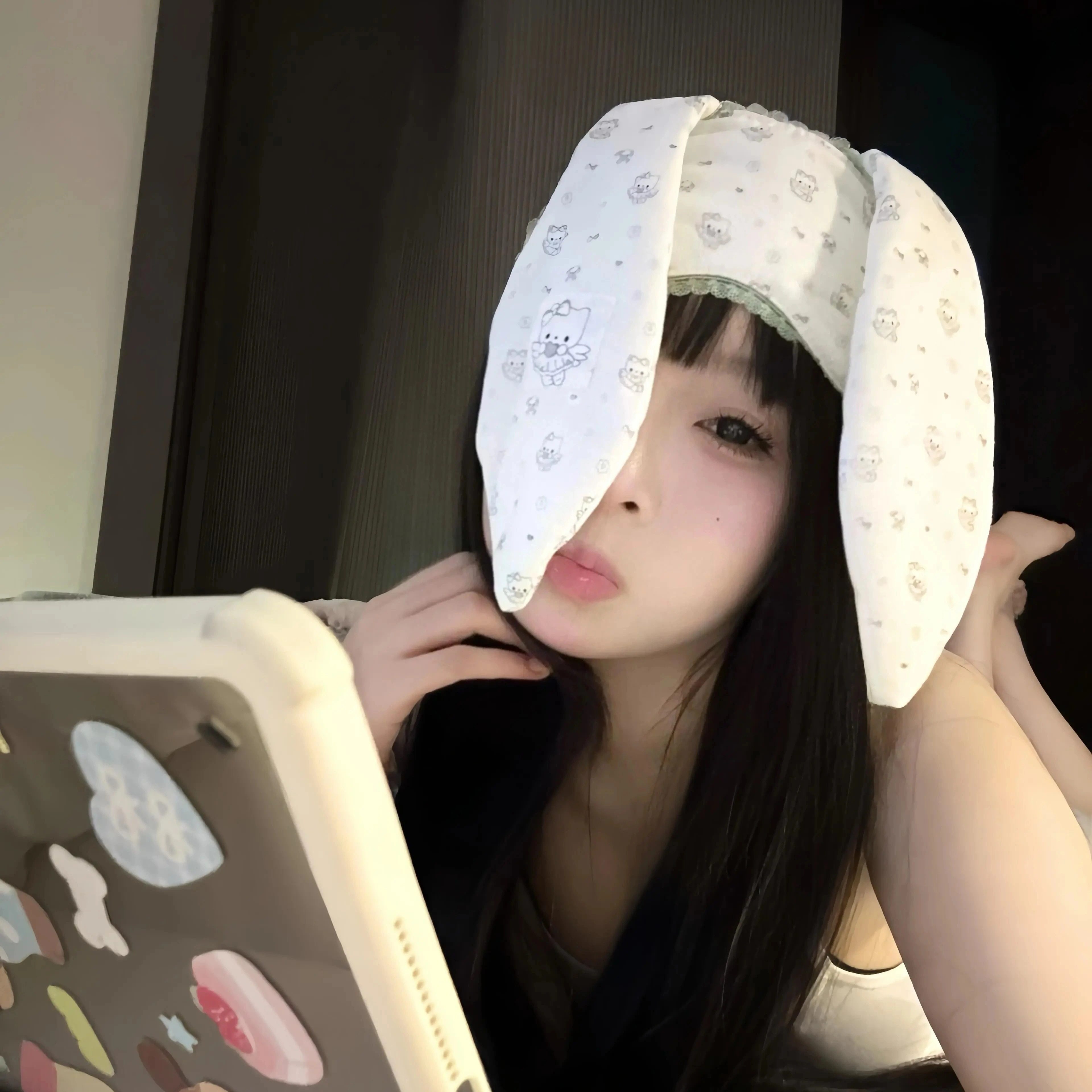 好可爱！甜妹少女感兔耳朵花边眼罩女ins风可爱元气少女睡觉遮光