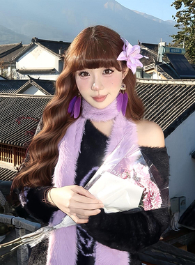 超仙纯欲紫色花朵百合发夹氛围感侧边夹发饰超显白汉服头花头饰女