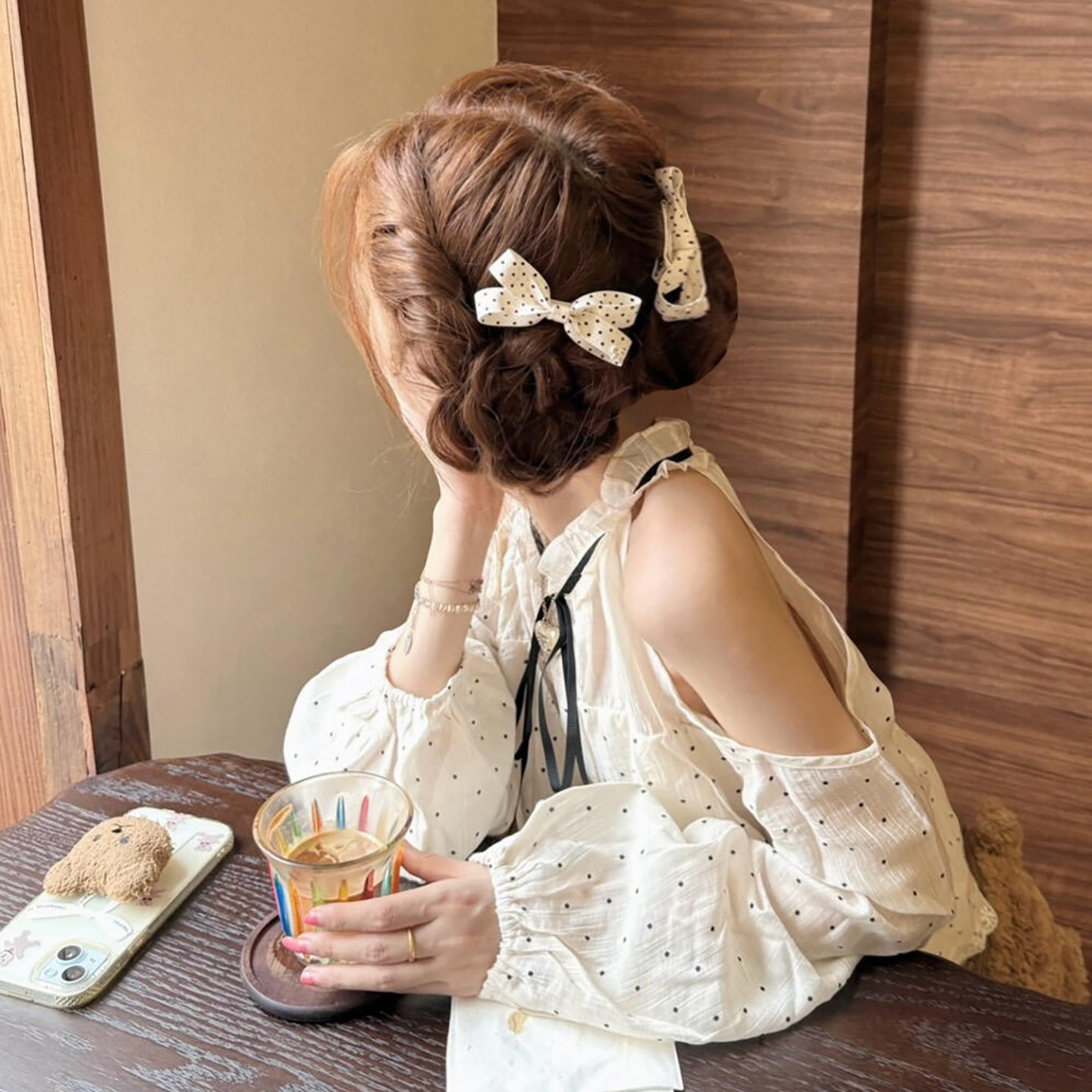 韩系甜美波点蝴蝶结发夹少女感后脑勺双马尾夹子公主头发饰发卡图片