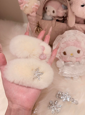 闪锆白色雪花蝴蝶结毛绒发夹高级感刘海侧边夹子发饰精致发卡头饰