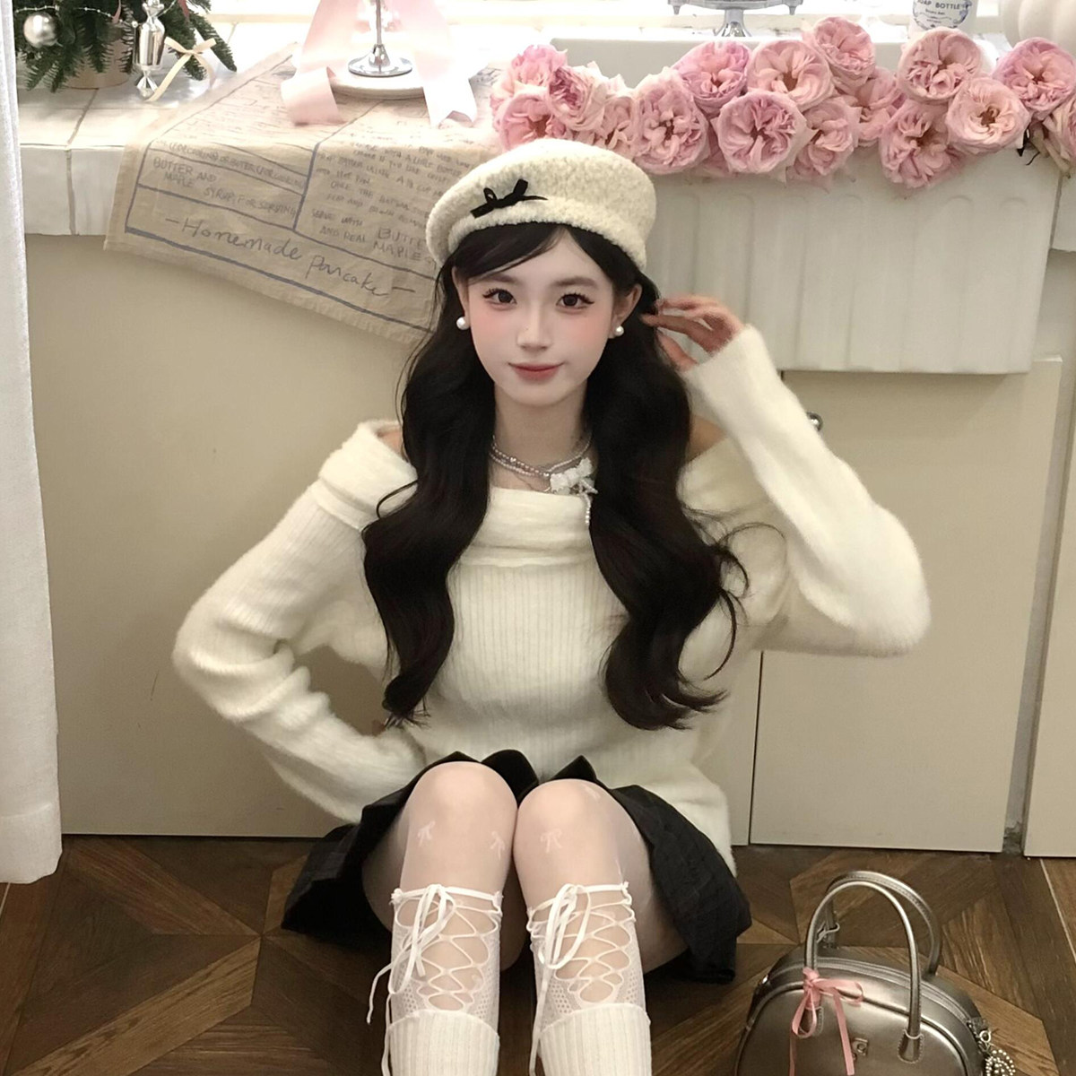 日系甜美蝴蝶结羊羔毛绒贝雷帽女2025圣诞氛围感百搭显脸小画家帽,服饰配件/皮带/帽子/围巾,帽子,淘宝优惠券,粉丝福利购,淘宝优惠卷