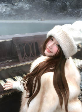 韩系白色针织帽女士冬百搭大头围显脸小冷帽护耳加厚保暖毛线帽子