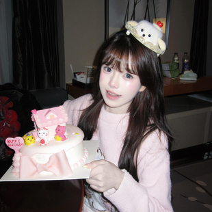 可爱樱桃小狗生日帽发夹边夹侧边发卡女可点燃拍照道具少女心头饰