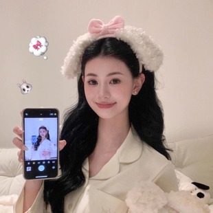 可爱粉色羊羔毛蝴蝶结美乐蒂发箍毛绒耳朵少女心头箍压发发卡饰