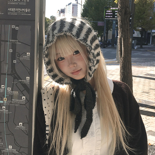 撞色条纹针织绑带耳罩女冬季 包头保暖防寒护耳耳套耳包耳暖耳捂子