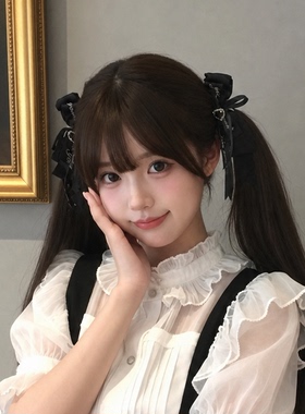蕾系Lolita爱心黑色蝴蝶结发夹