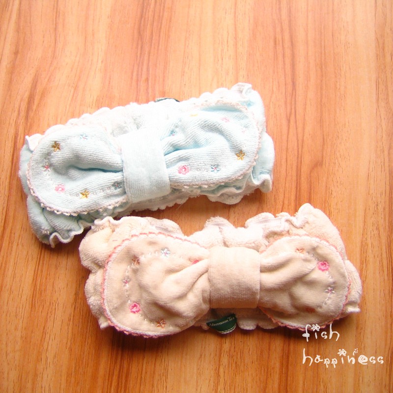 日单AT纯棉小碎花刺绣束发带粉嫩蝴蝶结 发箍 瑜珈巾女士化妆带