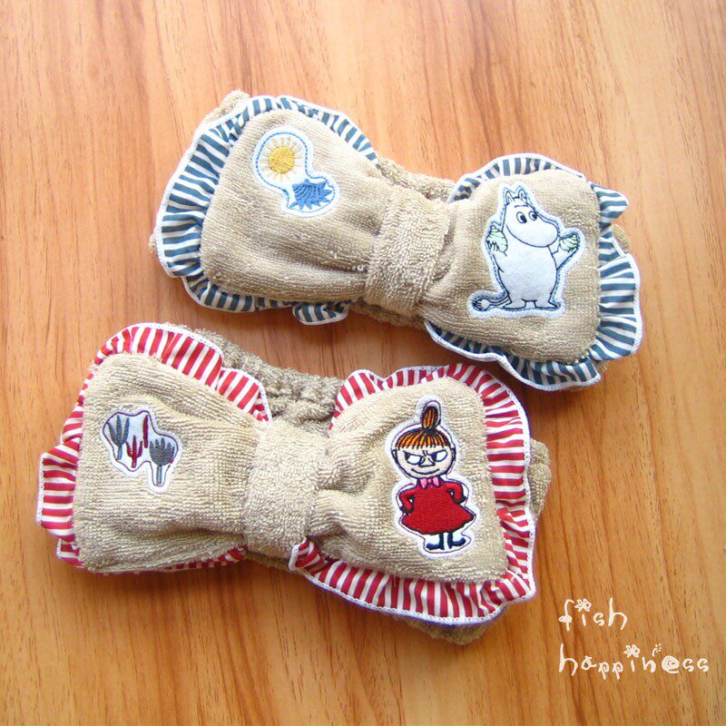 2个包邮日单姆 亚美明小肥肥一族纯棉束发带 发箍 瑜珈巾贴布刺绣