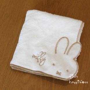 日单米菲兔纯棉小方巾花边刺绣手帕毛巾白色面巾25CM