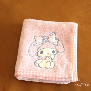日单美乐蒂纯棉毛巾 小格子洗澡巾柔软 面巾刺绣可爱女生洗脸巾
