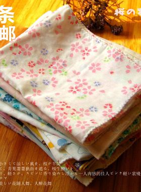 包邮日式纯棉双层纱布长巾毛巾女士樱花擦手巾手帕宝宝垫汗巾88CM
