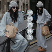 秋冬季 时尚 外穿字母刺绣卫衣套装 孕妇装 加绒加厚宽松束脚裤 两件套