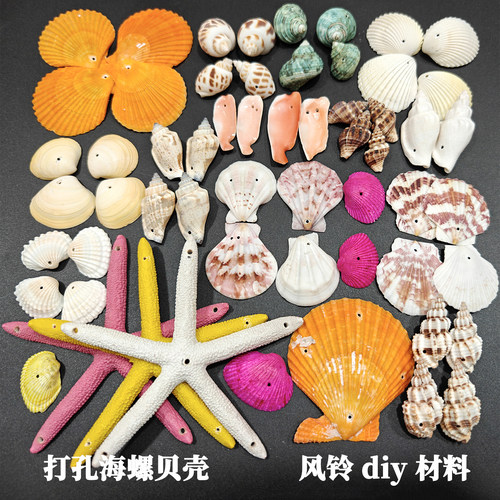 打孔彩海螺贝壳风铃材料海星手工