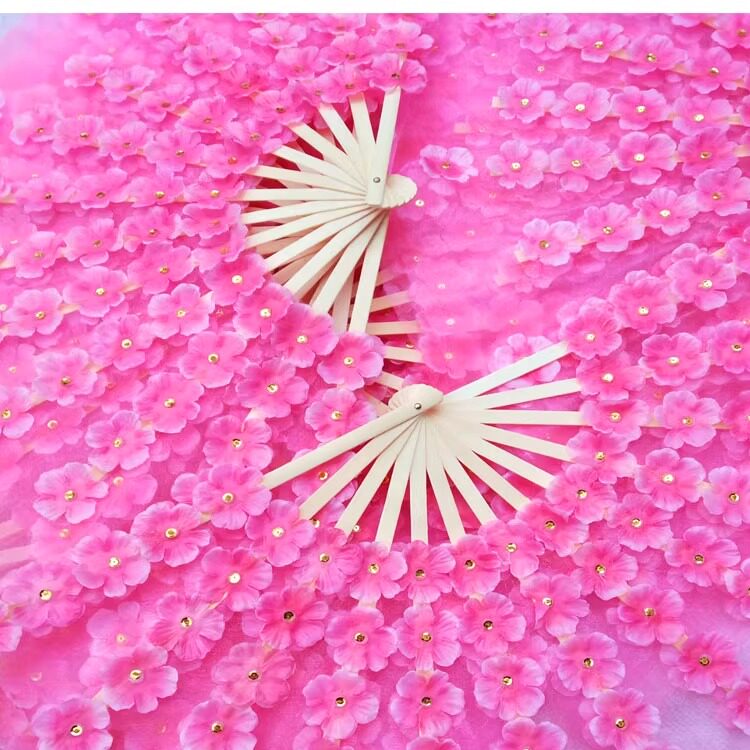 舞蹈舞桃花扇子开场舞扇花扇新款双面水晶纱花瓣扇广场跳舞扇包邮