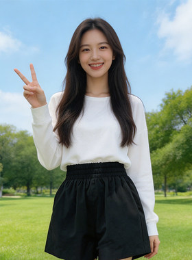 松弛感松紧腰百搭短裤女夏季新款薄款宽松显瘦黑色休闲裤高腰短裤