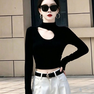 纯欲辣妹小心机镂空长袖打底衫女春秋新款修身T恤可外穿百搭上衣
