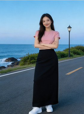 2026年夏季薄款通勤简约风黑色半身裙子高腰百搭显瘦A字长裙女ins
