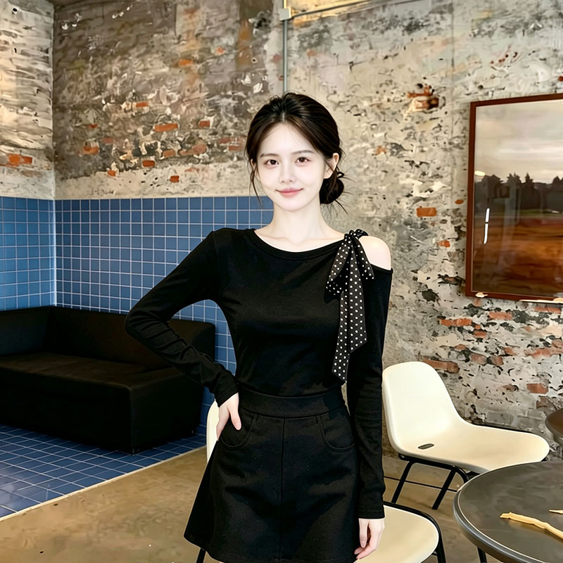 御姐轻熟风绝美小上衣百搭简约绑带露肩长袖t恤女2026早秋款上衣
