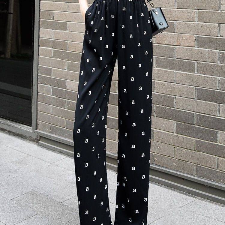 春夏新款印花防晒阔腿裤子女松紧高腰休闲直筒长裤显瘦垂感运动裤,女装/女士精品,休闲裤,淘宝优惠券,粉丝福利购,淘宝优惠卷