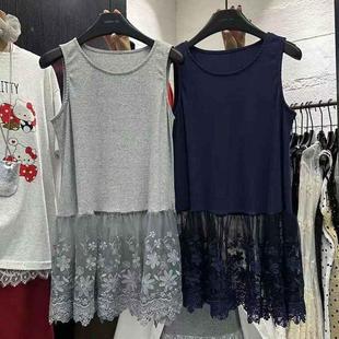 蕾丝下摆拼接吊带背心女春秋新款内搭打底衫设计感无袖叠穿上衣潮