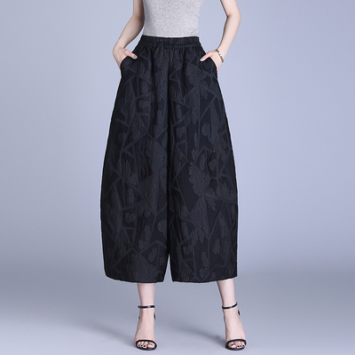 新中式妈妈裤中厚提花九分阔腿裤