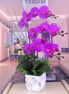PU手感仿真花蝴蝶兰套装客厅假花家居饰品装饰花餐桌摆放花艺过胶