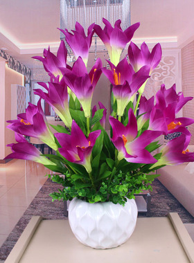 仿真花百合套装假花 客厅家居装饰花艺摆放花卉盆栽 绢花包邮