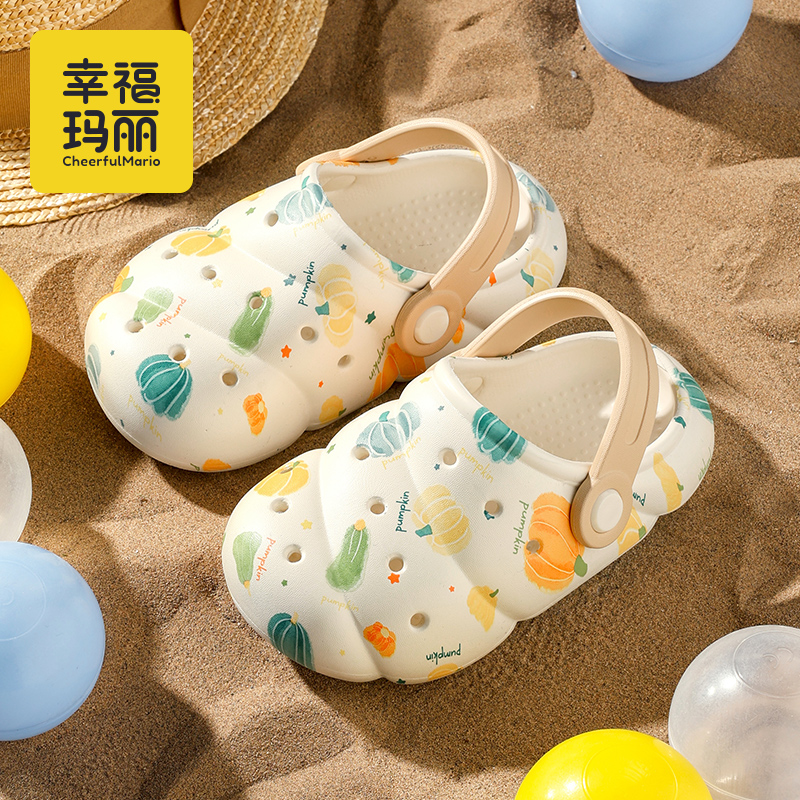 幸福玛丽儿童凉拖夏女童小童婴儿宝宝拖鞋软底防滑室内包头洞洞鞋