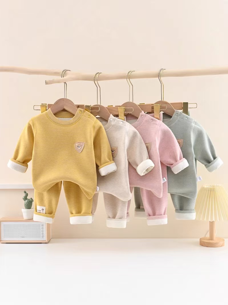 蚕丝羊绒加厚加绒保暖两件套秋冬婴幼套装舒适百搭内衣外穿分体套